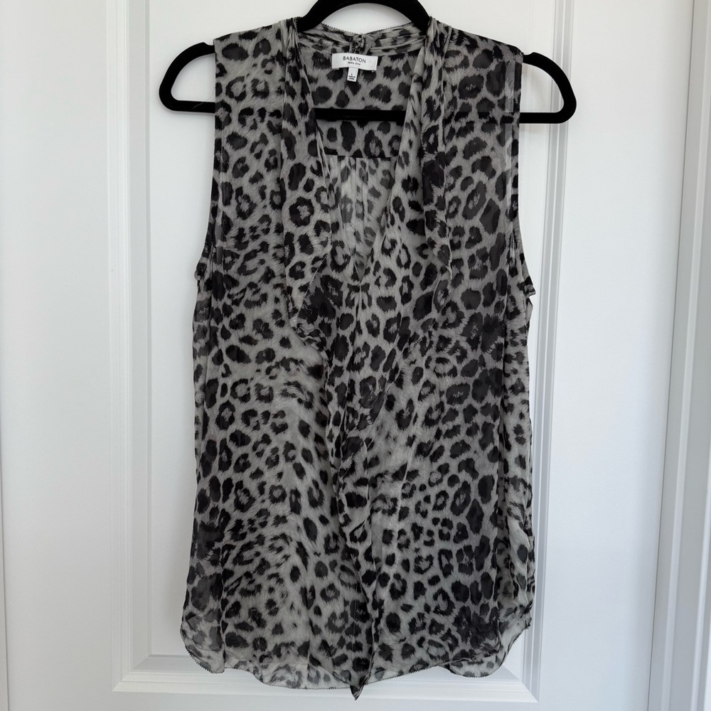 Babaton Sheer Leopard Print Sleeveless Blouse in Black and White